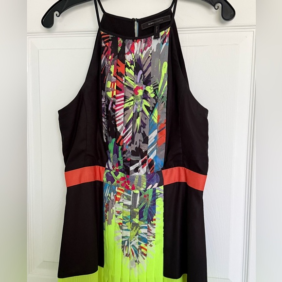 BCBGMaxAzria Black and Neon Green Floral Dress size 6 NWOT - Picture 7 of 10